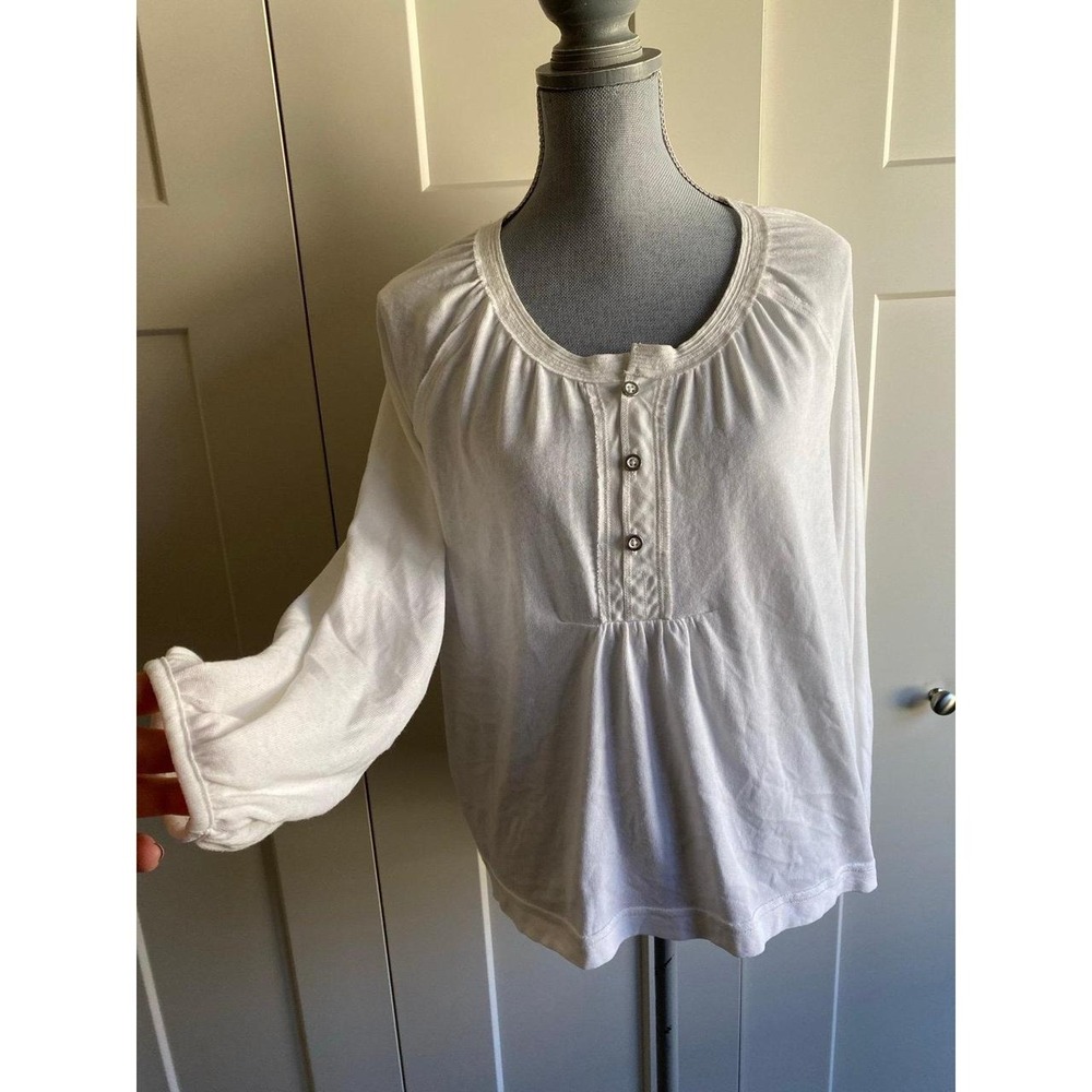 We The Free White Henley Long Sleeve Top Oversized XS Acadia Babydoll s48